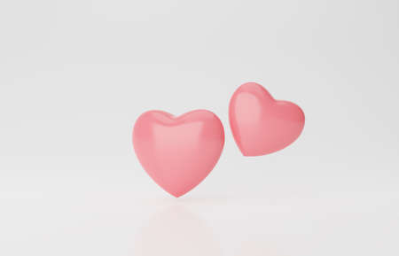 3d Realistic Red-pink heart on white isolate background for  template for Happy wedding and valentine. heart sweet icon, press like and love 3d rendering illustration. Romantic creative composition.の写真素材