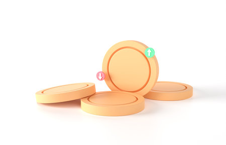increase and decrease arrow with coin money on white background. Financial success and growth...
