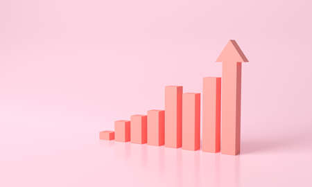 3d rendering pink or red stair step to Arrow growth success. progress way and forward achievement. Abstract Arrows Set Isolated on pink-red Background. 3D Shapes Collection. minimal creative conceptの写真素材