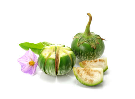 Thai Green Eggplant on white backgroundの写真素材