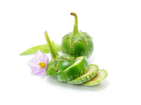 Thai Green Eggplant on white backgroundの写真素材