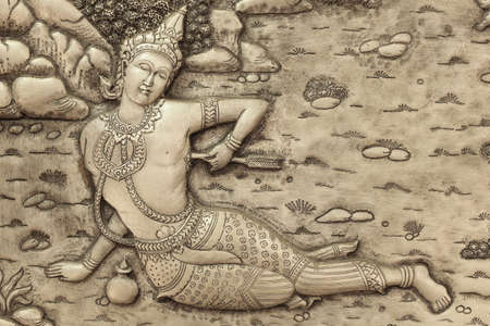 The art of silverware carving on the wall in Thailand temple.の写真素材