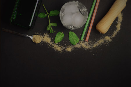 Preparation and ingredients for cocktail, in this case for example mojito