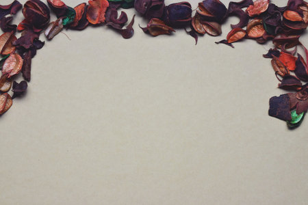 Dried leaves placed on paper, space for text