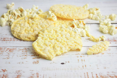 Corn pancakes, in a circular shape. Space for text or idea.