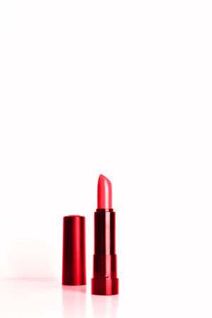 Red lipstick, base and white background, copy space.の写真素材