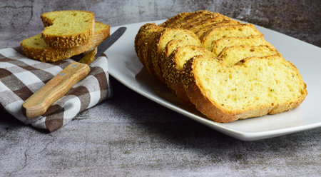 Chia bread, sliced, rich in omega three, healthy, beneficial for our body and characteristic of its...