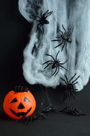 Spiders, decoration, halloween holiday, on black background.の写真素材