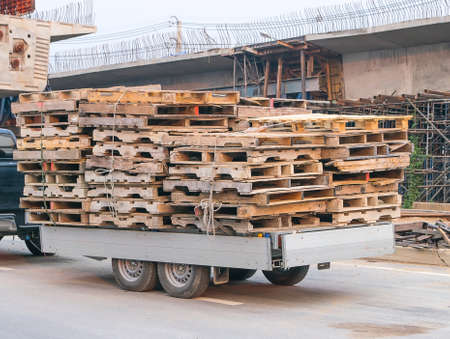 Trailer lorry Crisps pine pallets used to make the furniture.の写真素材