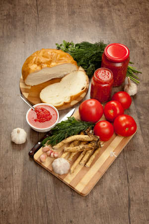 Savory tomato, garlic and horseradish and Ingredients for its manufacture.の写真素材