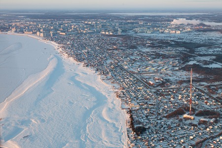 Aerial view of the city of Nizhnevartovsk, Tyumen region, Russia. This is the center of the oil industry in Russia.の写真素材