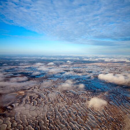Marshes are covered snow, top viewの写真素材