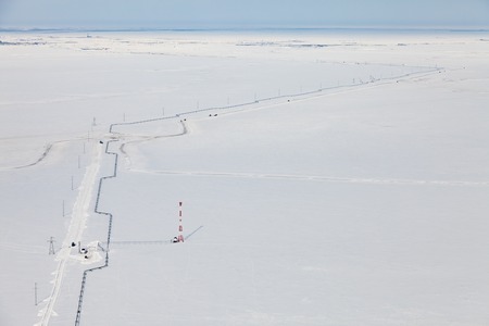Top view of gas pipeline in tundraの写真素材
