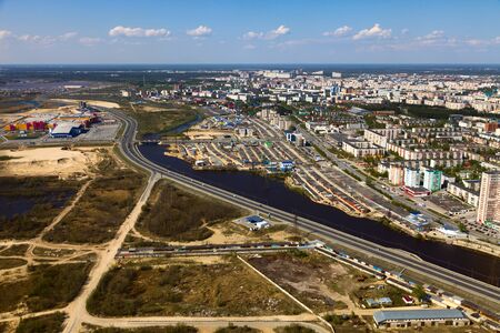 Birds eye view of the city of Surgut, Russiaのeditorial素材