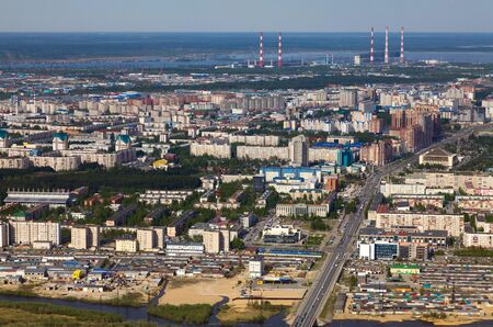 Birds eye view of the city of Surgut, Russiaのeditorial素材