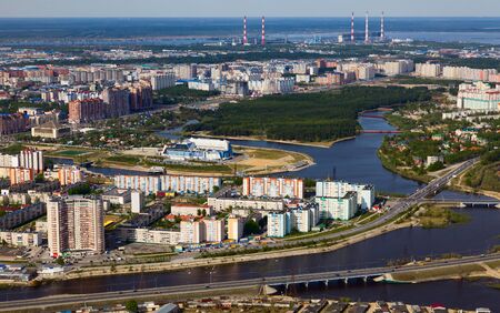 Birds eye view of the city of Surgut, Russiaのeditorial素材