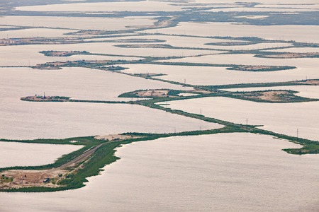 Oil field on the lake Samotlor, top viewの写真素材