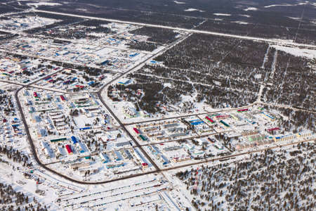 Vyngapurovsky is oilmans village in West Siberia, birds eye viewの写真素材