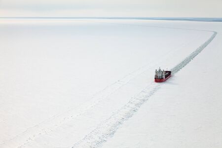 Icebreaker Zapolyarny Norilsk Nickel on Yenisei river, top viewのeditorial素材