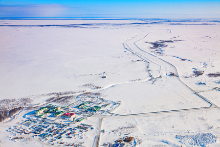 Oilmans village in Yamal, birds eye viewの写真素材