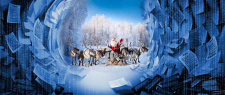 Santa Claus and his deer in Cristmas holidayの写真素材