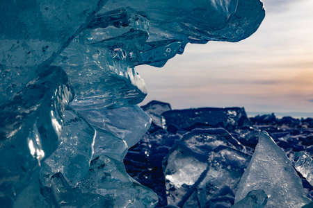 Pile of Baikal ice hummocks in winterの写真素材