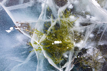 Bubbles of methane in the ice of Lake Baikalの写真素材