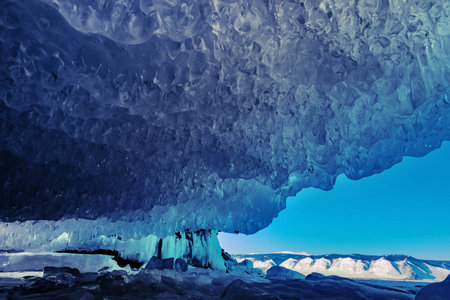 Winter Baikal. Olkhon Island. Fairy-tale Icy grottoの写真素材