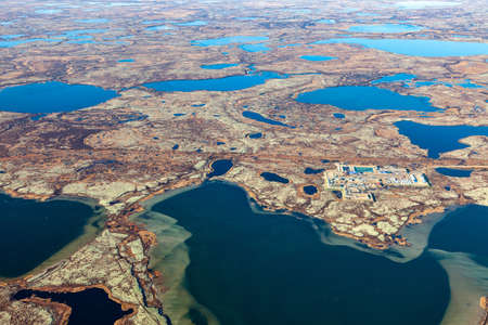 Air photo of Rig for drilling gas in Yamal tundra, West Siberia.の写真素材