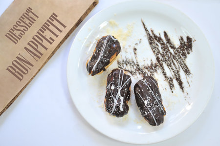 Brewing cakes with chocolate. Coffee desserts. Delicious dessert with coffee.