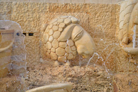 TEL AVIV, ISRAEL - NOVEMBER 25, 2017: Street fountain with lambs modeling in Tel Aviv, Israel.のeditorial素材
