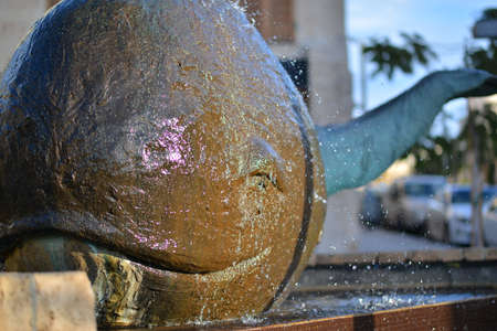TEL AVIV, ISRAEL - NOVEMBER 25, 2017: A street fountain in the shape of whale in Tel Aviv, Israel.のeditorial素材