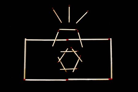 Camera from matches on a black wood. Concepts of matches, picture camera.の写真素材