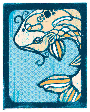 Orange Koi. Textures, colors, outlines and patterns are all separate.のイラスト素材
