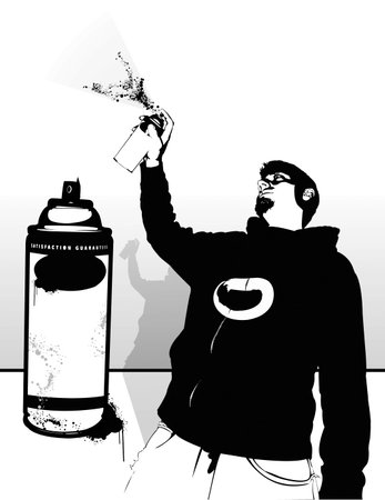 Tagger. Silhouettes of can and artist exist separate from the white and can be used for a simple...