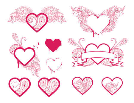 Selection of detailed heart designs. Separated elements.のイラスト素材