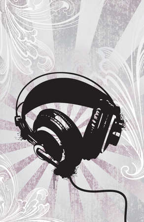 Headphones on etched background. Separated layers. のイラスト素材