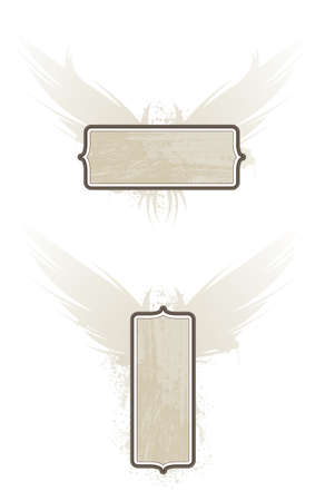 Two woodgrain plaques with wings. Separate elements. のイラスト素材
