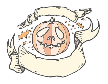 Soft toned jack-o-lantern with banners. Easily edited. のイラスト素材