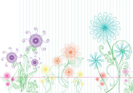 Variety of colored hand drawn floral doodles. All separate and easy to edit.のイラスト素材