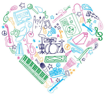 Brightly colored music doodles. のイラスト素材