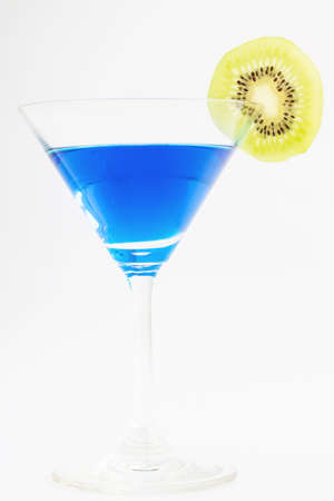 Blue cocktail with kiwi  on white backgroundの写真素材