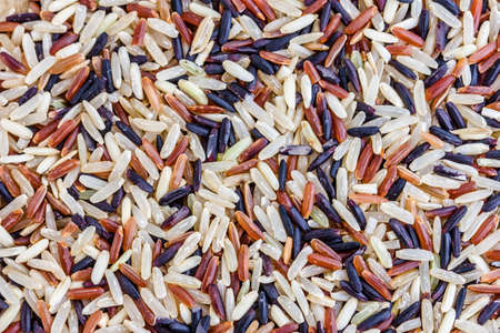 Food background with of rice variety   rice mixture  brown rice, black rice, white rice の写真素材