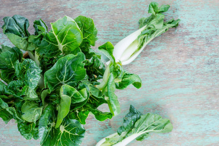 fresh green vegetable on wood background