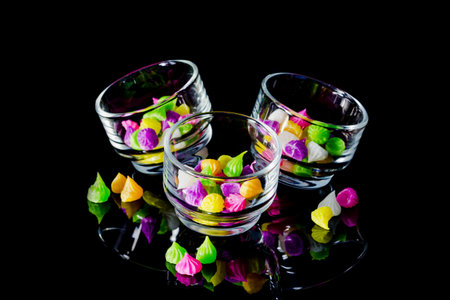 Colorful sweetness Thai style dessert in glass on black background 