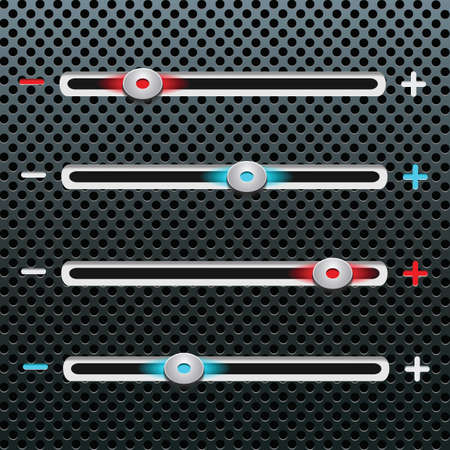 Media elements on metal background. UI sliders. vector illustrationのイラスト素材