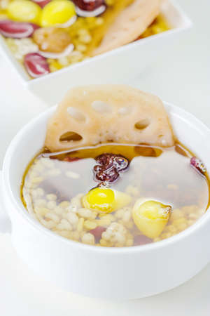 Lotus root and ginkgo nut in longan syrup, Chinese Dessertの写真素材