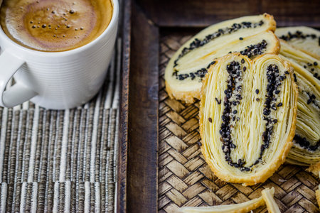 Cup of espresso coffee and Butterfly Pie
