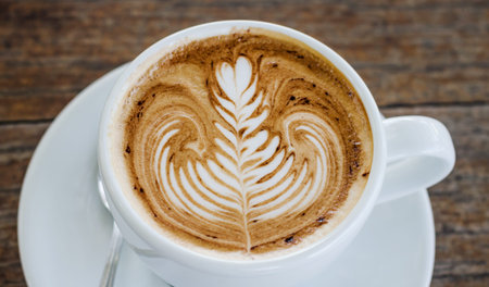 Close up cup of mocha coffee on wood table