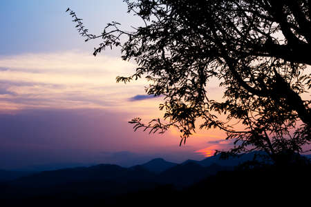 Bright sunset in sky over at Luang Prabang,Laosの写真素材